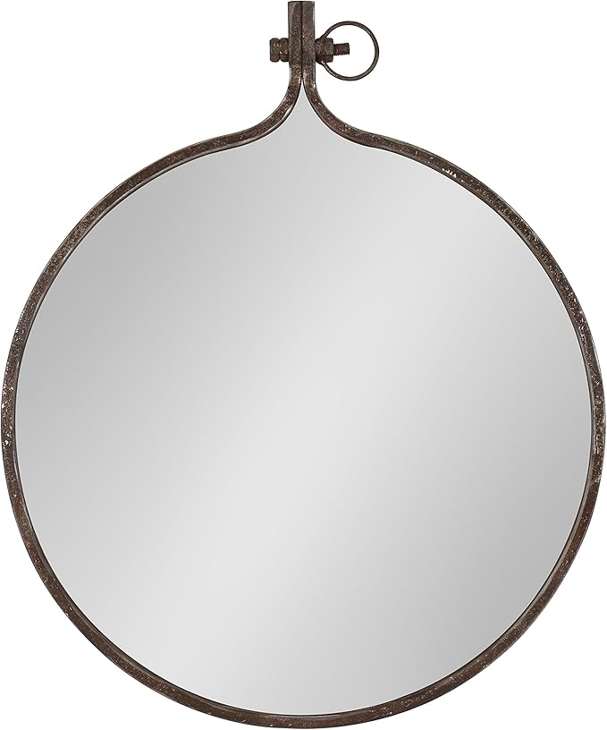 Kate and Laurel Yitro Round Industrial Rustic Metal Framed Wall Mirror, 23.5x28.5, Rustic Metal, Chic Industrial Accent Mirror for Wall