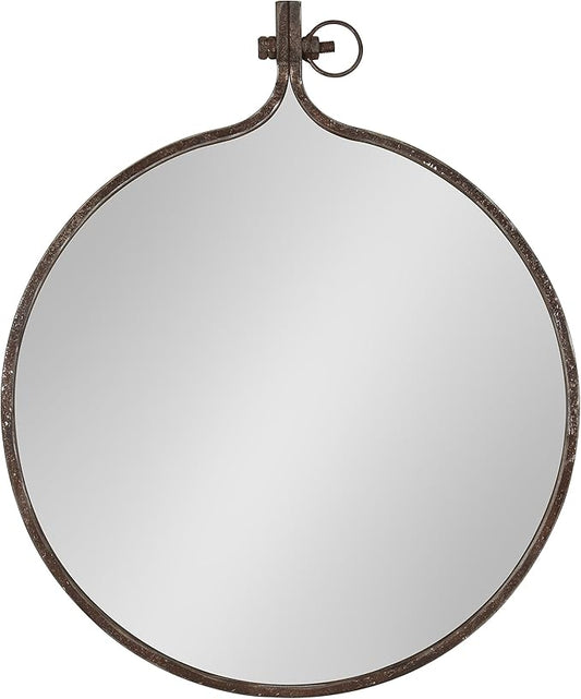 Kate and Laurel Yitro Round Industrial Rustic Metal Framed Wall Mirror, 23.5x28.5, Rustic Metal, Chic Industrial Accent Mirror for Wall