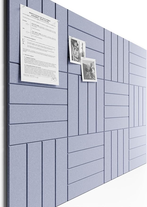 Bumusty Large Cork Board Alternative-48 x 36" Felt Bulletin Board Tiles, with 30 Pushpins, 70 Adhesive Tabs, Bold-Stripe 12-Pack, Cork Boards for Office Push Pin Board-Soft Periwinkle