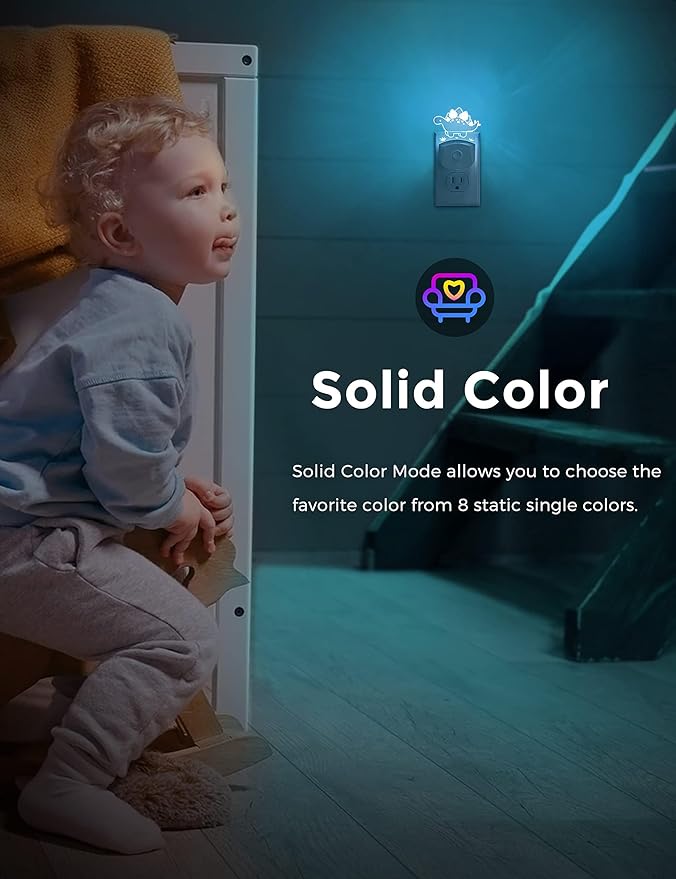 L LOHAS LED Night Light for Kids with Dusk to Dawn Sensor, Dinosaur Nightlight for Boys, Stegosaurus LED Night Light Plug in, RGB + Soft White, 3 Modes, for Nursery, Kids, Gifts, Bedroom[2 Pack]