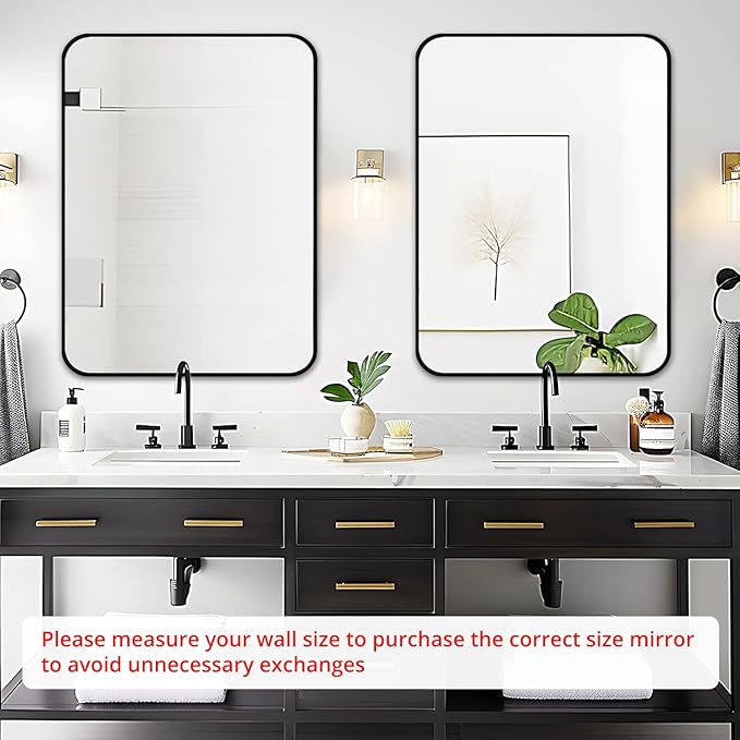 Fabuday Black Bathroom Mirror for Over Sink - 22x30 Matte Metal Framed Wall Mirror, Rounded Rectangular Vanity Mirrors for Living Room, Bedroom, Entryway, Hallway, Horizontally/Vertically
