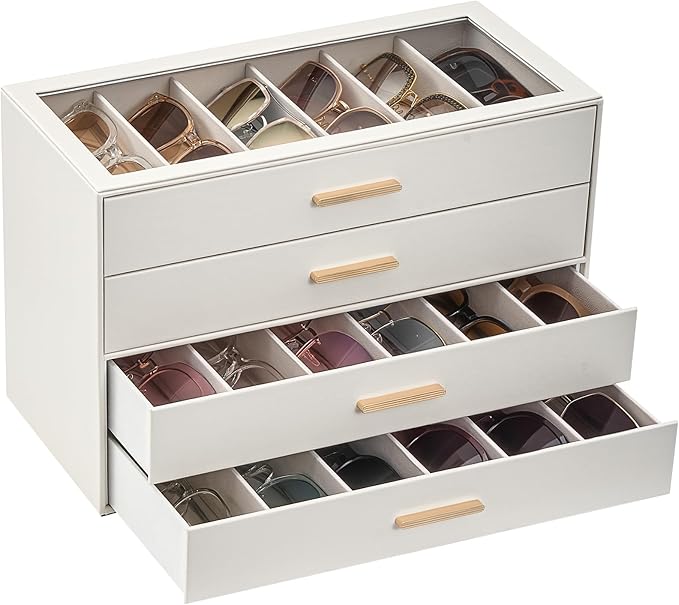 Lolalet Sunglasses Storage Box for Women, Eyewear Eye Glass Organizer with Clear Top Display Holder Case, Mothers Day Gifts