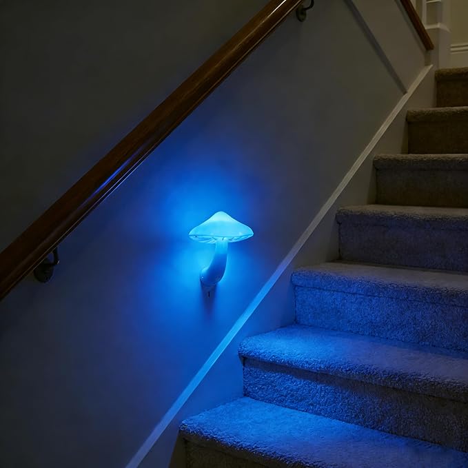 AUSAYE Blue Led Lamp Mushroom Nigh Light,Plug in Nightlight,Sensor Night Lights for Kids Adults Bedroom,Bathroom,Toilet,Stairs,Kitchen,Hallway Christmas Thanksgiving Gifts