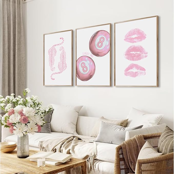 Tocliky Pink Cheetah Wall Art Decor Trendy Leopard Prints Preppy Aesthetic Canvas Room Decor Y2k Leopard Wall Art 8 Ball Poster Coquette Funky Fashion Artwork for Girls Bedroom 16x24x3 Inch Unframed