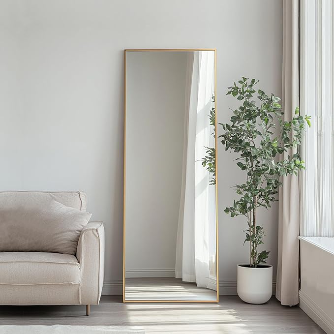 Sunniry Gold Full Length Mirror, Standing Mirror Full Length with Aluminum Metal Frame, Body Mirrors for Bedroom, Living Room, Yoga Room, Gym. (56x18 inch, Gold)