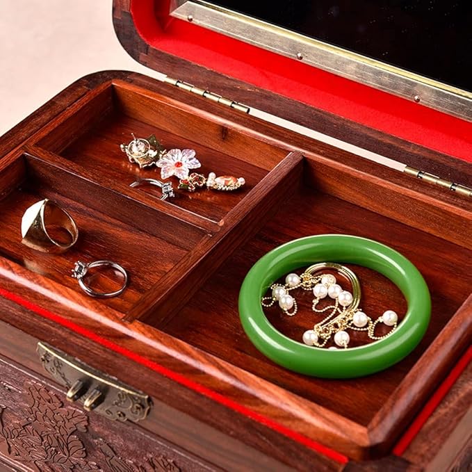Makeup Organizers Mahogany Jewelry Box Chinese Retro Storage Box Ring Earring Necklace Bracelet Watch Small Jewelry Storage Box Jewelry Box 10.62 inches Jewelry Case