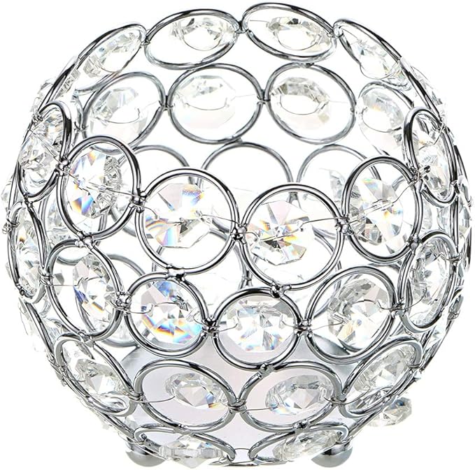 OwnMy 10cm Crystal Bowl Votive Candleholder Sparkly Tea Light Candle Holders Candle Lanterns Decorative Candelabra Vase for Christmas New Year Wedding Table Centerpieces (Silver Tone)