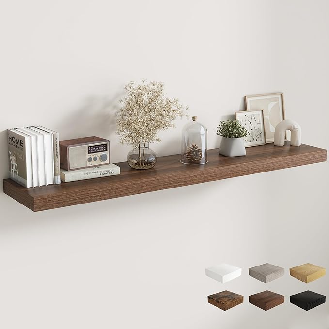 Fun Memories 12 Inch Deep Floating Shelves, 67 Inch Long Extra Large Floating Shelves for Home & Office, Wall Shelves with Invisible Bracket, Walnut, Set of 1