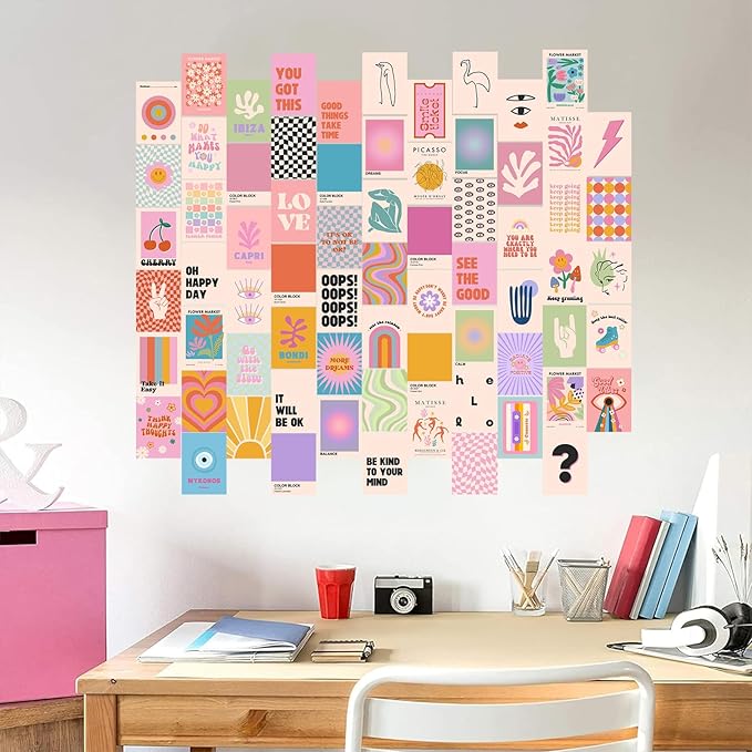 Preppy Room Decor, 70pcs Preppy Wall Collage Kit Aesthetic Pictures, Cute Preppy Wall Decor, Trendy Pink Photo Collage Kit 4"x6" Preppy Wall Art Posters, Preppy Things for Teen Girls Bedroom Dorm
