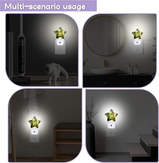 Night Light,Green Forest Night Lights Plug into Wall Sunrise Decorations for Bedroom Bathroom,Dusk to Dawn Sensor Kitchen Hallway Stairs Energy Efficient Desk Lamp