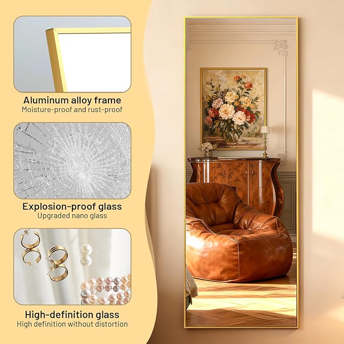 Simple Deluxe Full Length Mirror, 71"×26" Large Floor Mirrors, for Wall Door Bedroom Bathroom Living Room (Gold)
