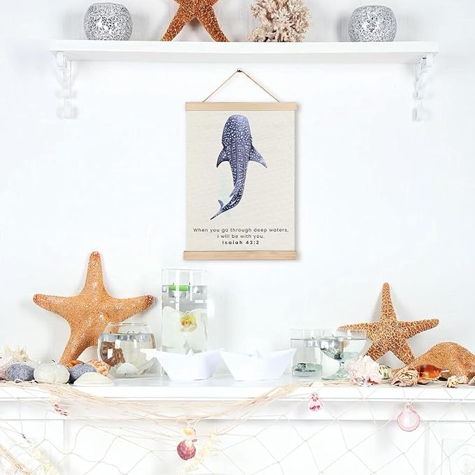 RYYCDOI Beach Costal Whale Shark Wall Decor, Christian Bible Verses Wall Decor for Droom Room Bathroom Nursery, 12x16 Inches