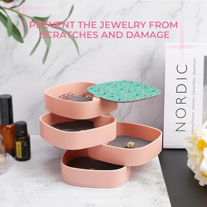 4-Layer Rotatable Jewelry Accessory Storage Tray Shiba Inu Coffee Print Dog And Coffees Travel Jewelry Case Earring Holder with Mirror