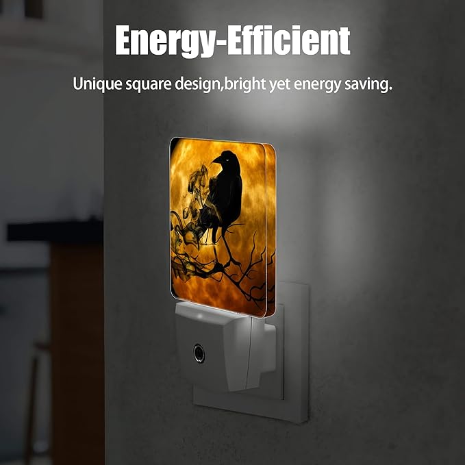 Halloween New Moon Raven Night Light Plug in Wall Lamp Smart Dusk to Dawn Sensor for Home Decorations, Kids Room Bedroom Bathroom Kitchen Hallway Gifts
