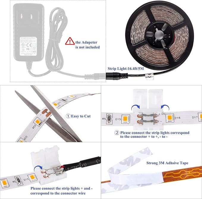 Flexible LED Strip Lights, Warm White,20ft 360LEDs 2835 LED Ribbon, String Light, 12V Tape Lights, Non Waterproof, Under Cabinet Children's Rooms Hallway Staircase Corridor Collectable