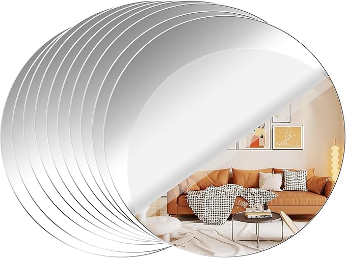 Fantasyon Acrylic Round Mirrors Self Adhesive Non Glass Mirror Circle Wall Mirror Clear Wall Sticker Decals for Wedding Table Centerpiece and Home Living Room Bedroom Wall Decor (6 inch/10 pcs)