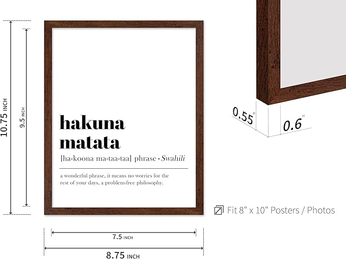 Poster Master Typography Poster - Dictionary Print - Hakuna Matata Definition, Wonderful Phrase, No Worries, Funny, Motivational - Gift for Kids, Friend - Wall Decor for Home, 8x10 Brown Framed