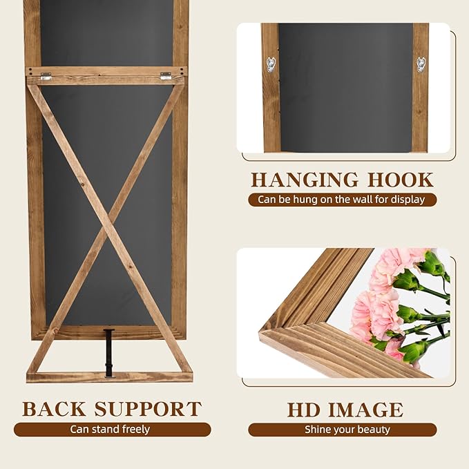 Full Length Mirror 65"x22" with Stand Solid Wood Frame Floor Large Mirror for Living Room, Bedroom Hanging Standing or Leaning Wall-Mounted, Light Brown