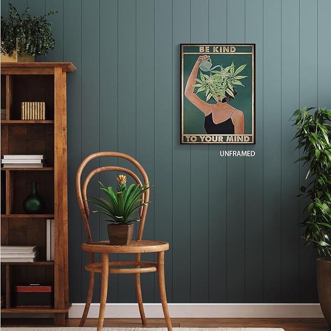 YuzhongART Vintage Be Kind To Your Mind Poster Mental Health Quote Canvas Wall Art Cool Hippie Boho Print Painting Encouragement Gifts for Women Bedroom 12x16in Unframed