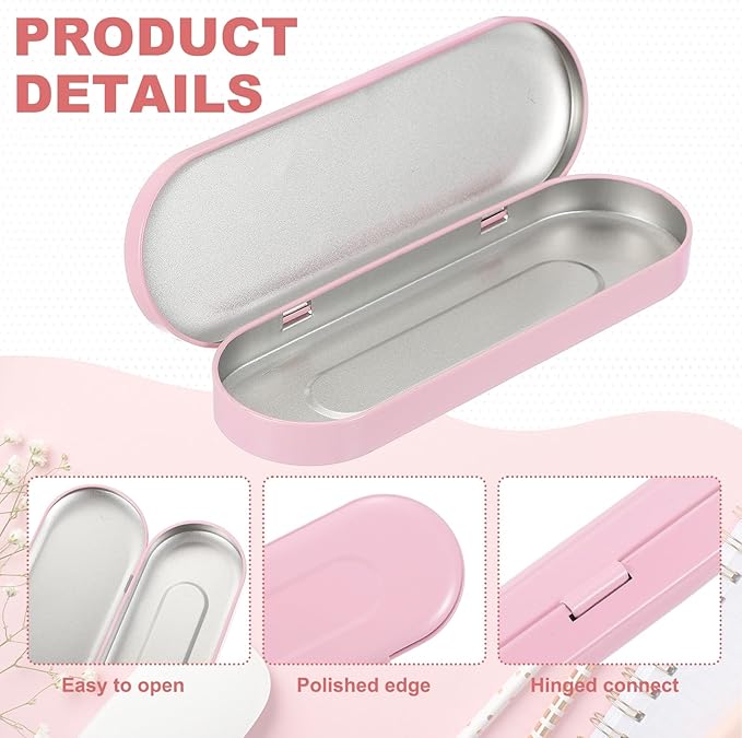 uxcell 2pcs Metal Hinged Tins Box, 6.9x2.4x0.7 Inch Rectangular Empty Tin Box Portable Pencil Containers for Pen Makeup Brushes Home Organizers, Pink