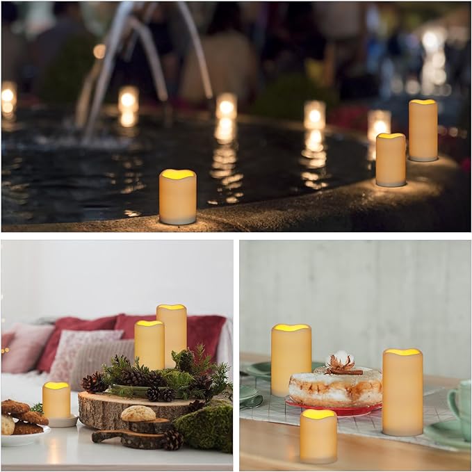 Artmarry Flameless Candles 4" 5" 6" Set of 9 Ivory Waterproof Pillars 3" Diameter Battery Operated Flickering Candles Include 10-Key Remote Timer Function 400+ Hours by 2 AA Batteries (9 Pack)