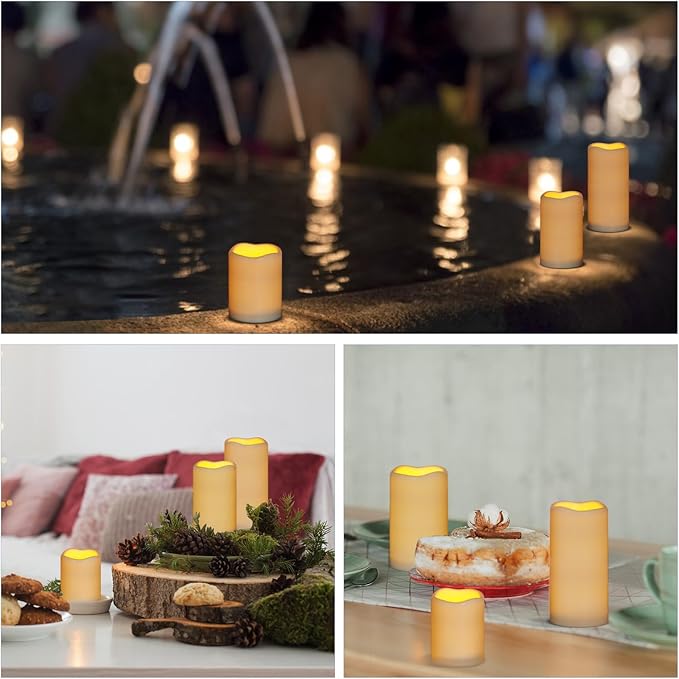 Artmarry Flameless Candles 4" 5" 6" Set of 12 Ivory Waterproof Pillars 3" Diameter Battery Operated Flickering Candles Include 10-Key Remote Timer Function 400+ Hours by 2 AA Batteries (12 Pack)