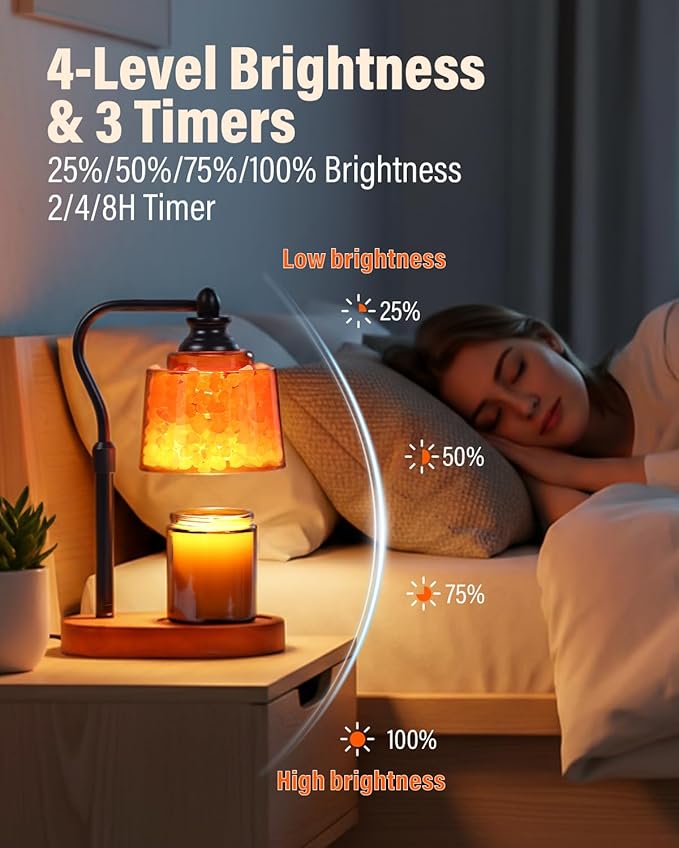 3-in-1 Candle Warmer Lamp with Timer Dimmable, Himalayan Salt Lamp & Passive Diffuser, Gifts for Women, House Warming Gifts, Wax Melt Warmer for Jar Candles
