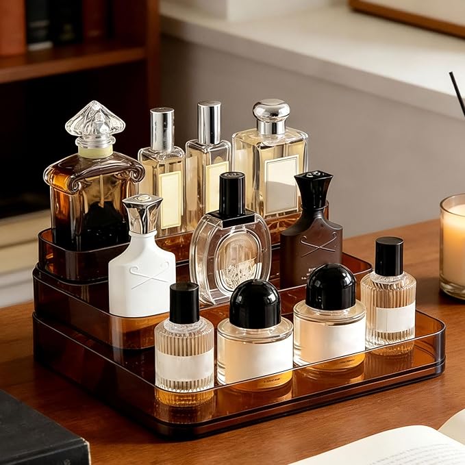 Perfume Stand Organizer - 3 Tier Fragrance Storage Shelf - Figure Lotion Skincare Display Stand Shelves, Spice Vitamins Medicine Bottles Holder, Dessert Table Sturdy Rack for Kitchen Bathroom Countertop Cabinet Vanity Makeup Cosmetics Skincare