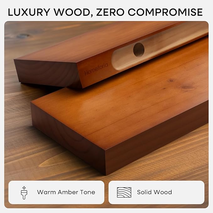 Homeforia Floating 60 inch Oak Shelves, High End Solid Real Wood 60inch Floating Shelf for Wall Mounted, Honey Oak Wooden 60in Large Floating Shelves, Heavy Duty Bracket, 60 X 6.5 X 1.75 in, Set of 2