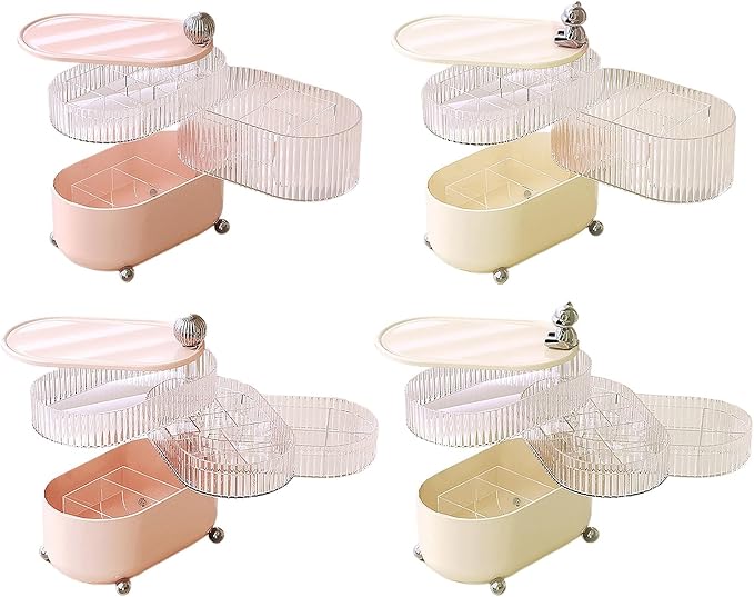 MSUIINT Rotatable Makeup Organizer, Rotating Makeup Storage Organizer, Cosmetic Organizer Tray, Bathroom Jewelry Container Box for Lipsticks Perfume Bracelets Earring Holder