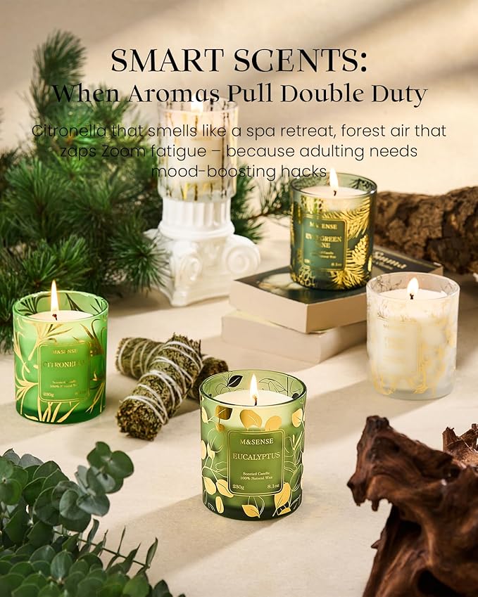 M&SENSE Evergreen Pine Vegan Soy Candles, 8.1oz 42-Hour Slow Burning Non Toxic, Winter Aromatherapy Candle for Calming Home Fragrance, Housewarming New Year Gifts