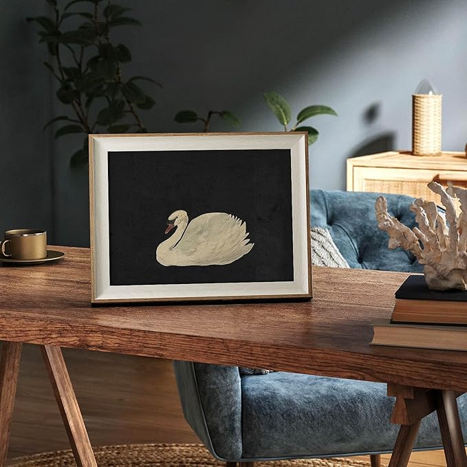 VIYYIEA Framed Wall Art for Living Room, Swan Art Canvas Prints, Vintage Home Decor, Animals Painting Picture, Bathroom Wall Decor Gifts for Friends or Family - 12L x 10W