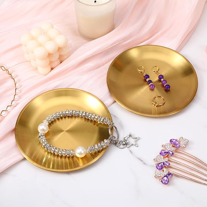 2 Pack Gold Pillar Candle Holders Decor, 5.5 Inch Round Flat Candle Tray for Pillar Scented Ball Candles Decorative Candle Stand for Coffee Table Decor Wedding Party Home Decor