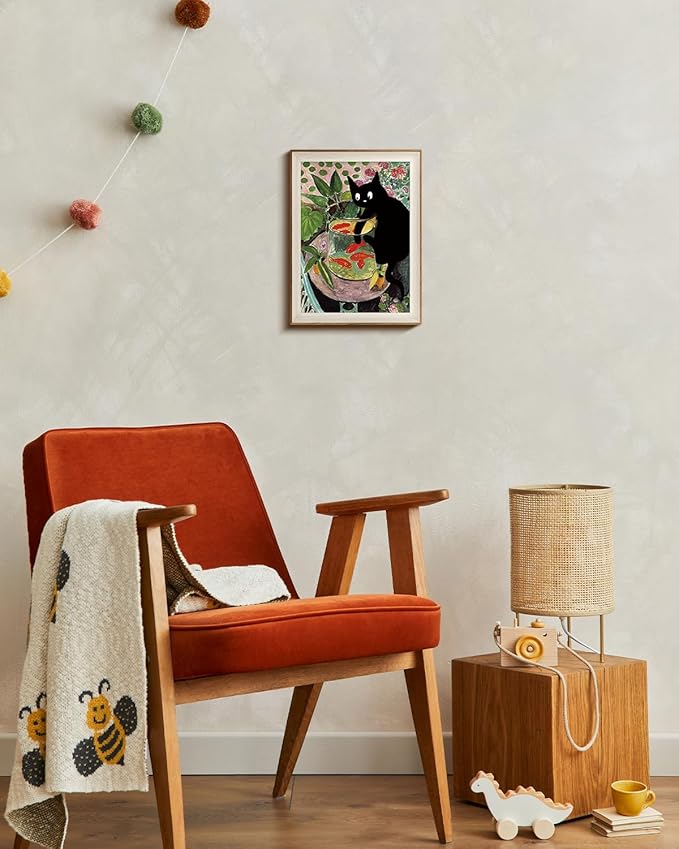 VIYYIEA Framed Wall Art for Living Room, Silly Cat Canvas Prints, Vintage Home Decor, Funny Painting Picture, Bathroom Wall Decor Gifts for Friends or Family - 16L x 12W
