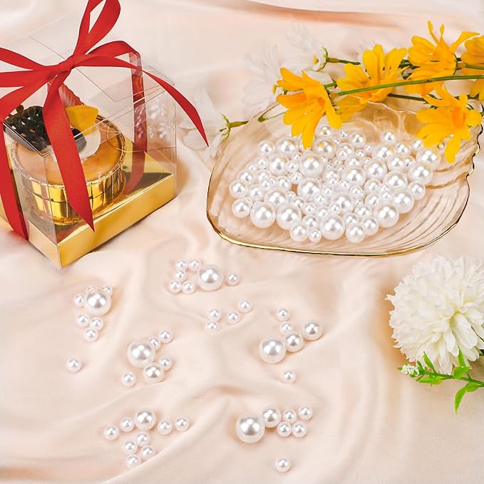 Suream 2600PCS Vase Filler Pearls, 8mm/0.31in No Hole Faux Plastic Pearls for Crafts, Decorative Bulk Filler Beads for Home Centerpiece, Makeup Brush Holder, Wedding Candles, Table Scatter