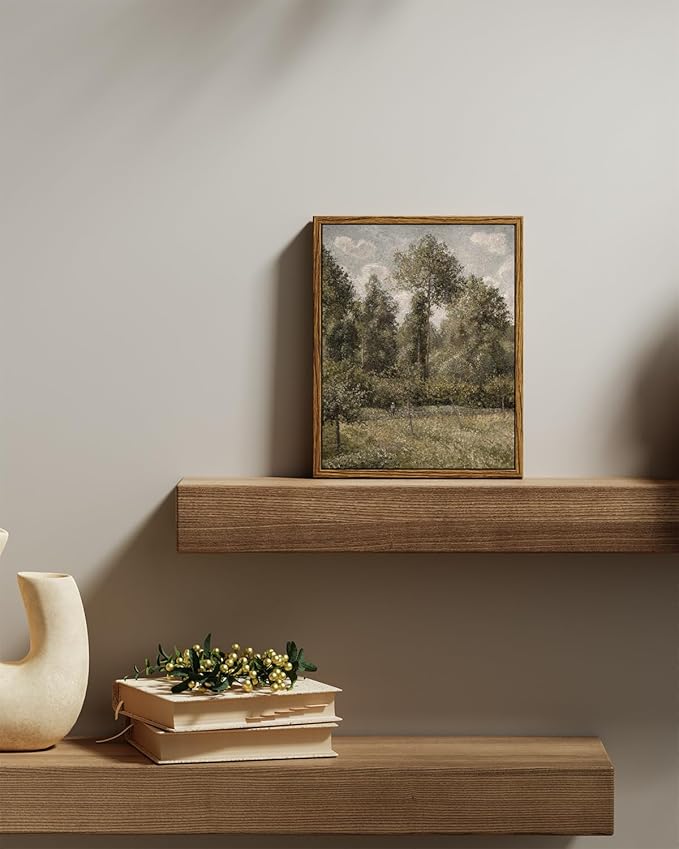 InSimSea Framed Canvas Prints Art Vintage Decor, Home Decor Poplars in Garden Classical Oil Painting Canvas Prints, Rustic Wall Decor for Bedroom Bathroom Living Room Office, 8"x10"