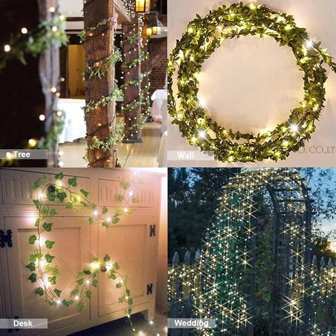 Comtelek Fake Vines for Room Decor Artificial Ivy Garland with 100 LED String Light Hanging Plants Faux Greenery Leaves Bedroom Aesthetic Decor for Home Garden Wall Wedding（6Pack with 100LED）