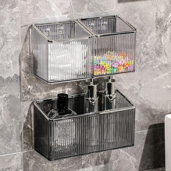Drill-Free Stick-On Wall Shelves | Space-Saving Floating Organizer for Kitchen, Bathroom & Office | Plastic Storage Shelves for Makeup & Home Decor (Green_Gold)