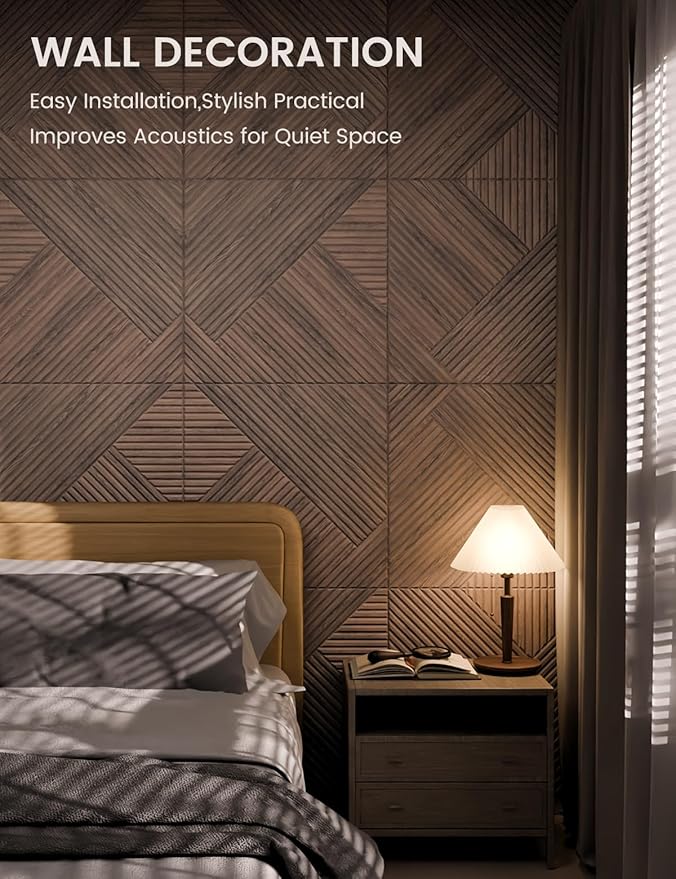 Fluxynara Large Felt Bulletin Board,Cork Board Alternative 70.87'' x 47.24'' Art Acoustical Wall Panels-6 Pack with 60 Adhesive Tabs,for Recording Studio/Home Offices-Walnut/Diamond Chevron