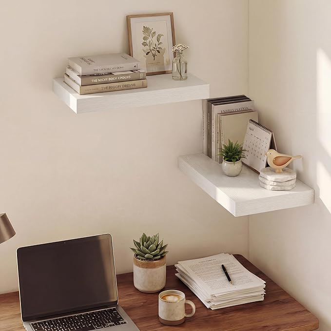 Dreamland 16 Inches Floating Shelves for Wall, 9.3" Deep Long Floating Shelves Set of 2, Large Display & Storage Shelf, Wall Shelf for Bathroom Bedroom Living Room Kitchen Office, White