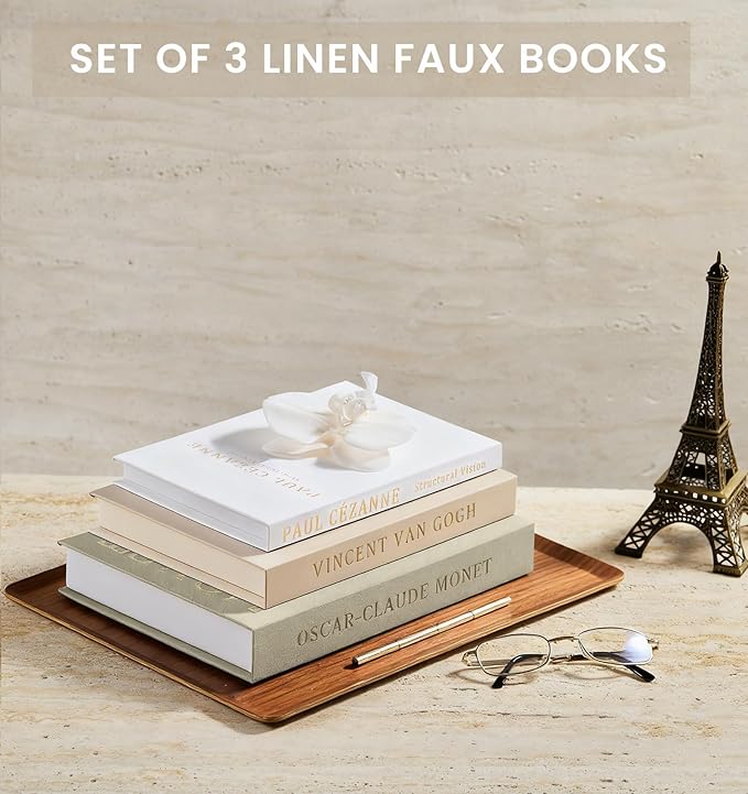 Aesthetic Decorative Books - Coffee Table Books Decor - Faux Decor Book Storage Box for Decoration - Set of 3 Linen Fake Book for Home Table Decor - Bedside Tables Decors - Home Room Bookshelf Decors with 9.06 x 6.3 x 0.984,9.84 x 7.09 x 1.18,11.02x 7....