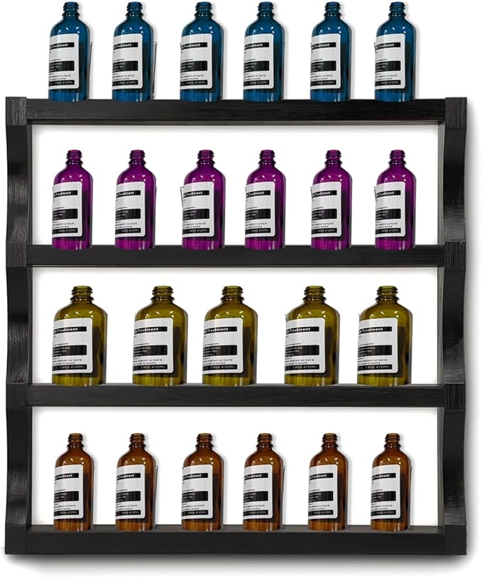 Wood Shot Glasses Holder Shot Glass Display Case for wall shot glass display Bar Collection Stand Collection Display Rack (Black)