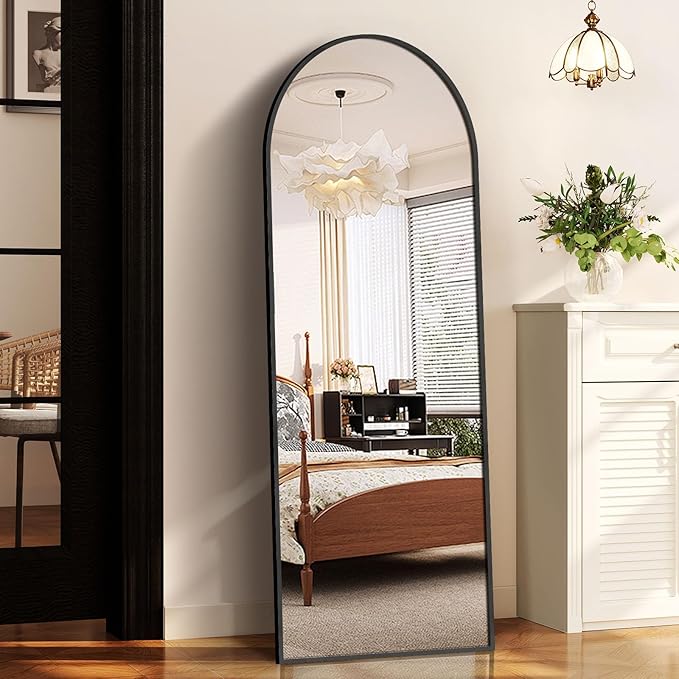 GlasFlength Arched Full Length Mirror, 58"x18" Full Body Floor Mirror with Stand for Bedroom & Cloakroom, Black