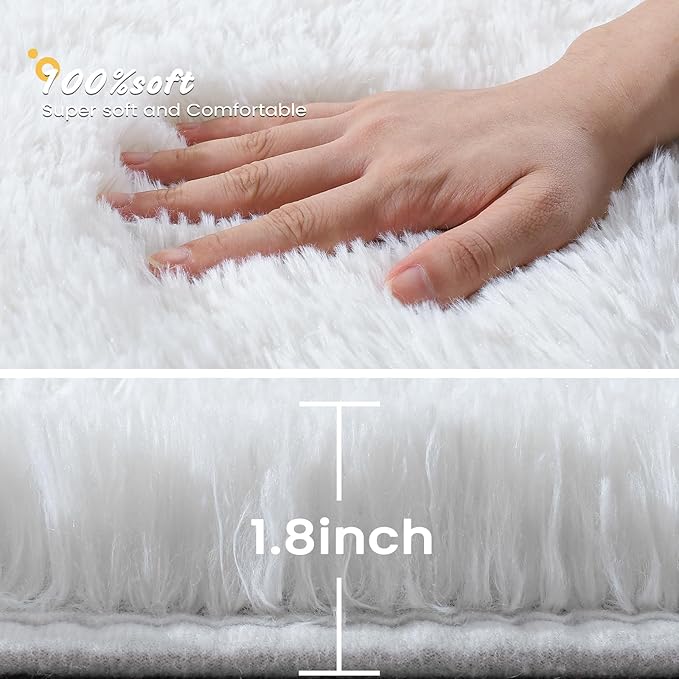 Soft Area Rugs for Bedroom Living Room Plush Fluffy Rug 9x11 Feet, Shag Furry Area Rug Carpet Non Shedding for Nursery Children Kids Girls Room Home Decorative, Ivory