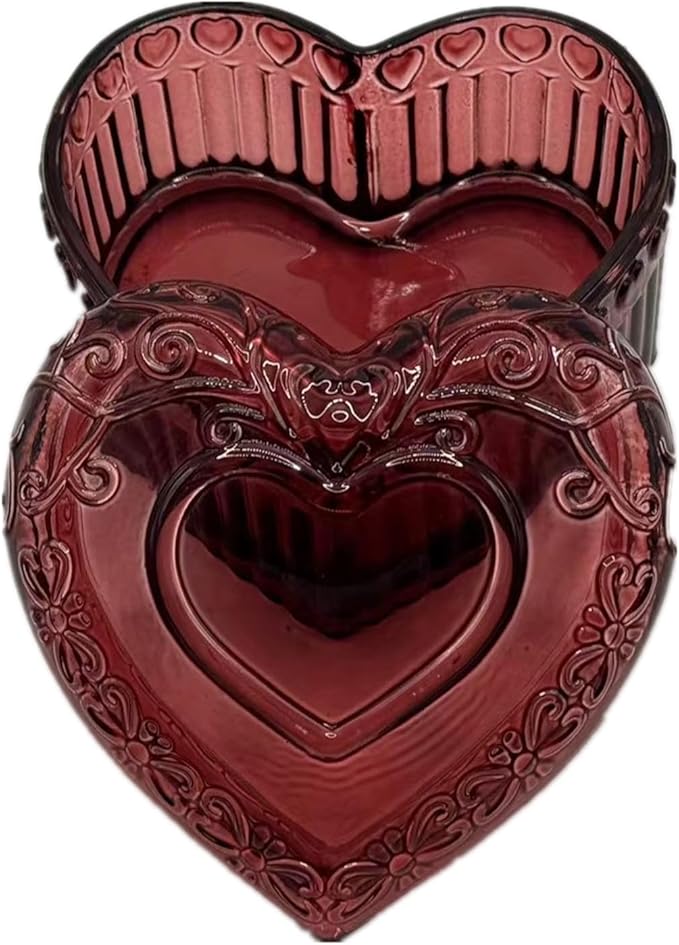 Glass Jewelry Box Heart Shape Cute Box for Storage Ring Earring Trinket Vintage Jewelry Organizer Decorative Gift for Women Girls-GRB003-Red