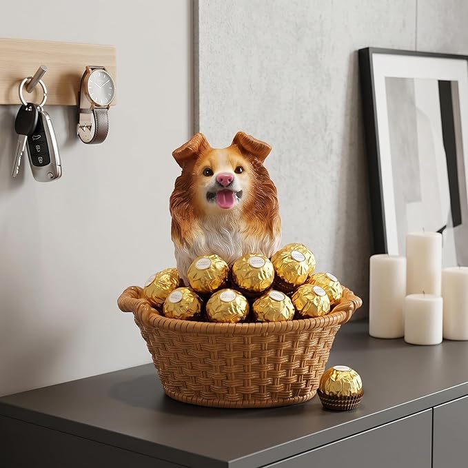 Dog Resin Storage Basket, Desktop Organizer for Remote & Keys, Cute Home Decor Tray, Ideal present for Pet Lovers.(Pomeranian)