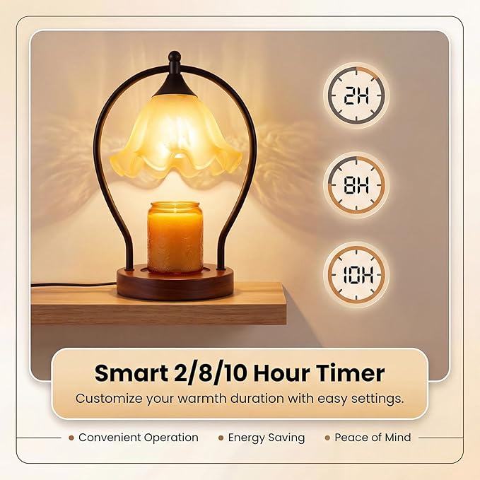 Candle Warmer Lamp with Timer Dimmer - Electric Wax Melt Warmer for Jar Candles, Vintage Lily of the Valley Lamp, Valentines Day Gifts for Women, House Warming Gifts New Home Decor