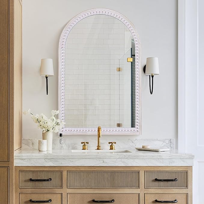 36x24 Inch Wooden Arched Mirror for Wall, Farmhouse Rustic Arch Mirror Decorative for Bathroom Over Sink, Entryway, Living Room, Bedroom or Foyer