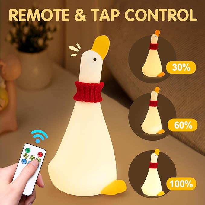 Duck Night Light Silicone Cute Dorm Bedroom Home Decor Night Light for Breastfeeding Squishy Duck Nightlight Cordless Rechargeable Dimmable Touch Fun Bedside Desk Lamp for Christmas Gifts (Dream Duck)