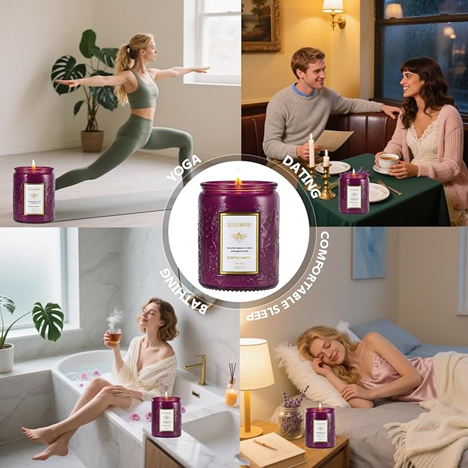 6 Pack Candles for Home Scented, Christmas Gifts Candle Set for Women, 42 oz 300 Soy Wax Long Lasting Candles Gift for Birthday Mother's Thanksgiving Day Present (Purple)